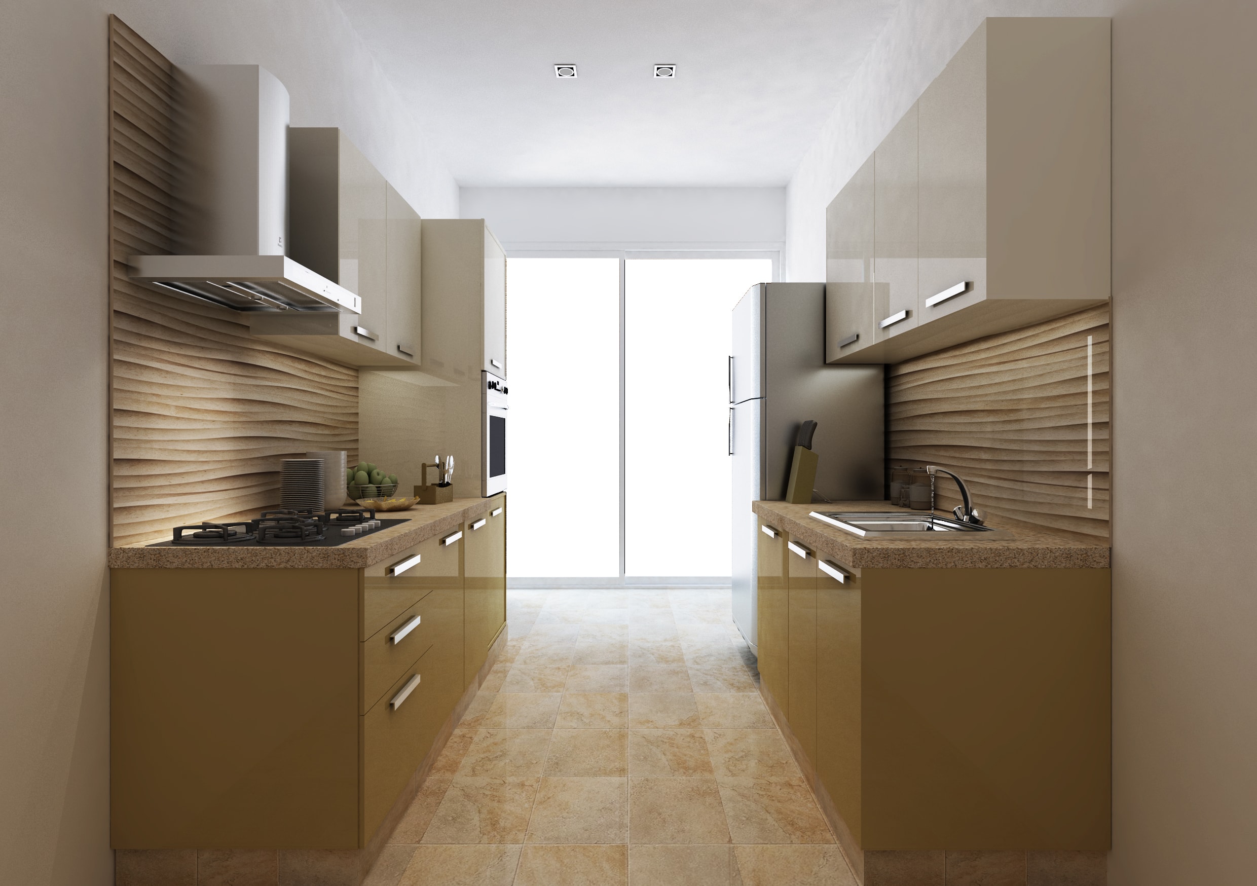 interior design idea for parallel kitchen